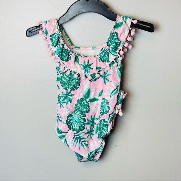Nicole Miller Swim Suit One Piece Palm Trees Pink Size 6 Girls - Picture 2 of 3
